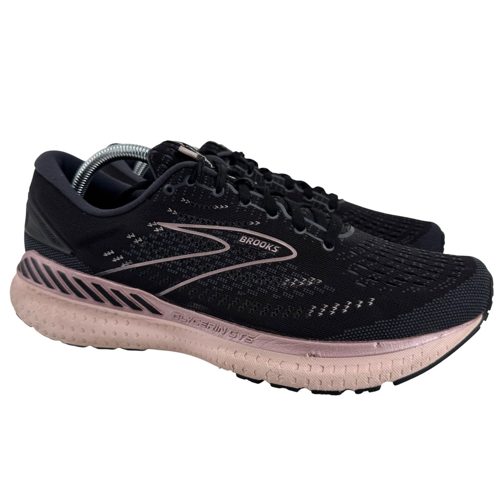 Brooks Glycerin GTS 19 Running Shoes Womens 11 Black Pink Road Support Sneaker